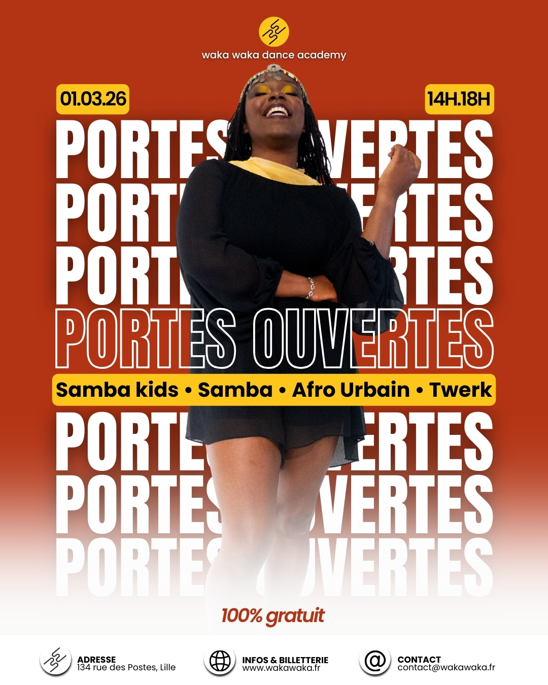 Affiche portes ouvertes Waka Waka Dance Academy Lille 1er mars 2026